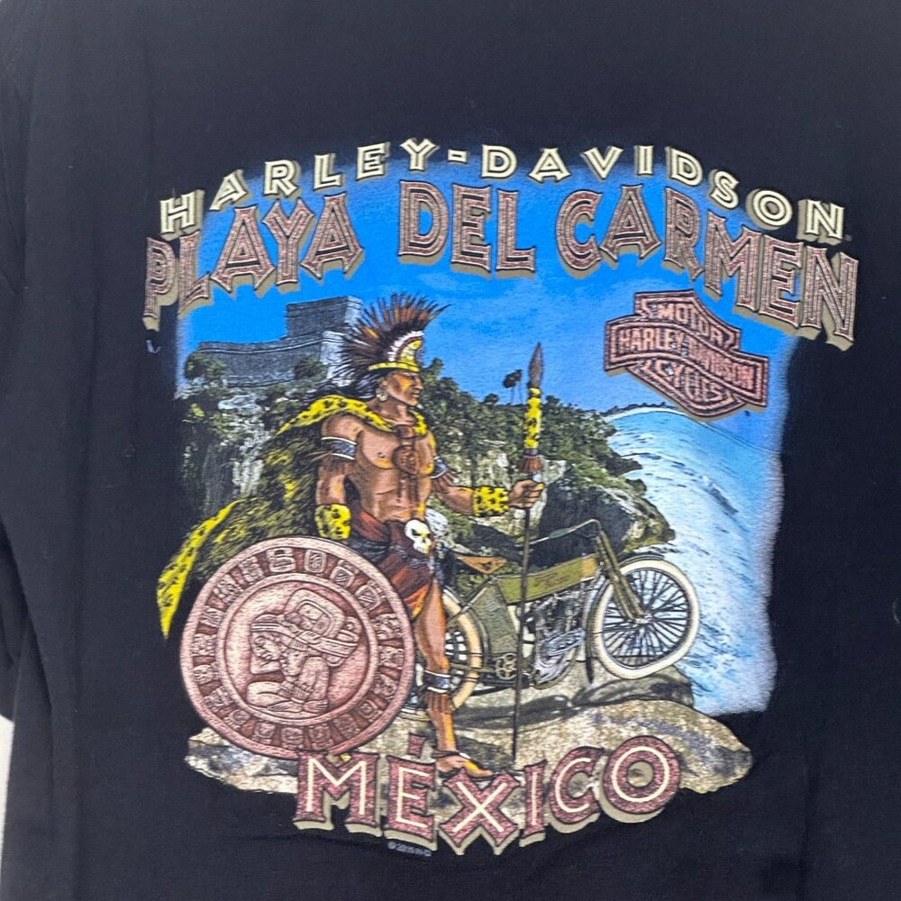 Harley Davidson Men XL Shirt Cancun Playa Del Carmen Tribal Graphic T Black Bike - Picture 3 of 13